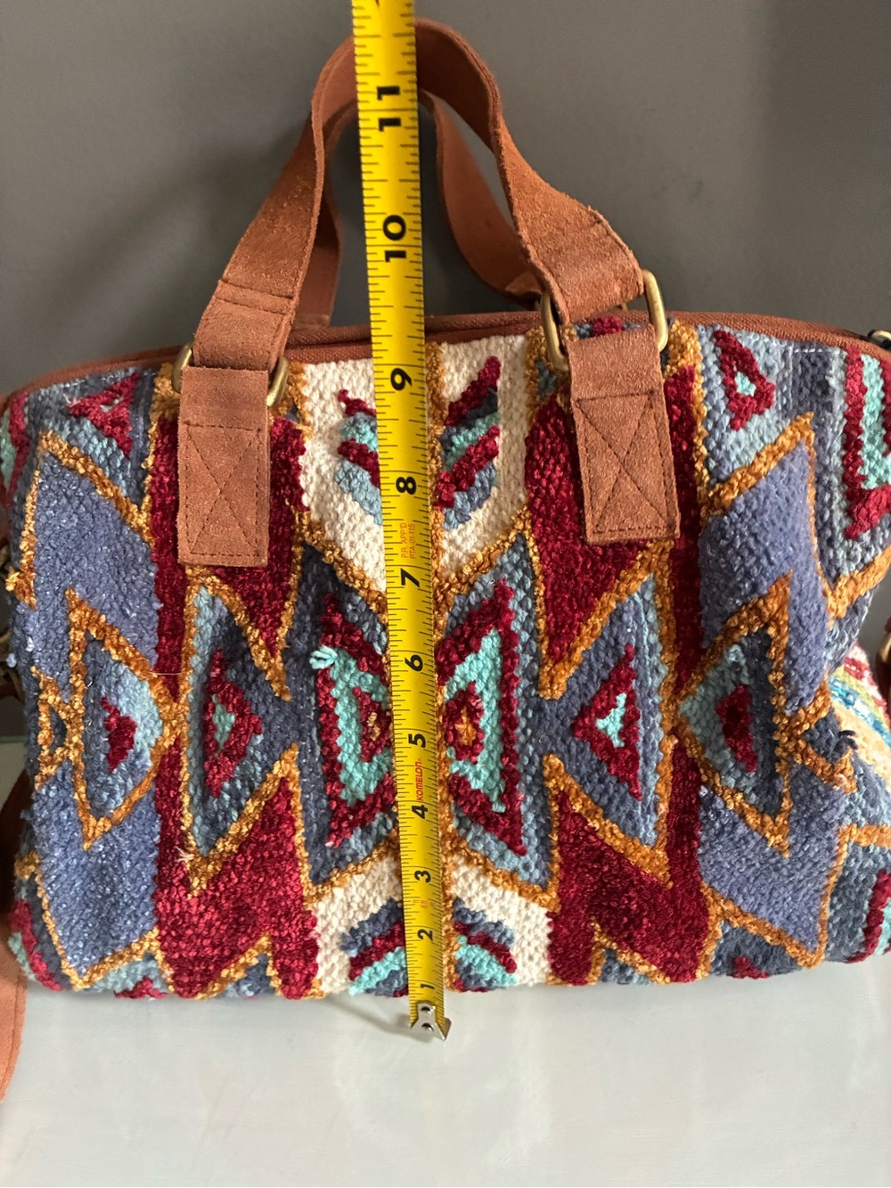Southwestern Hippie Bohemian Tapestry textured Crossbody Bag with Top Handles - Picture 2 of 10
